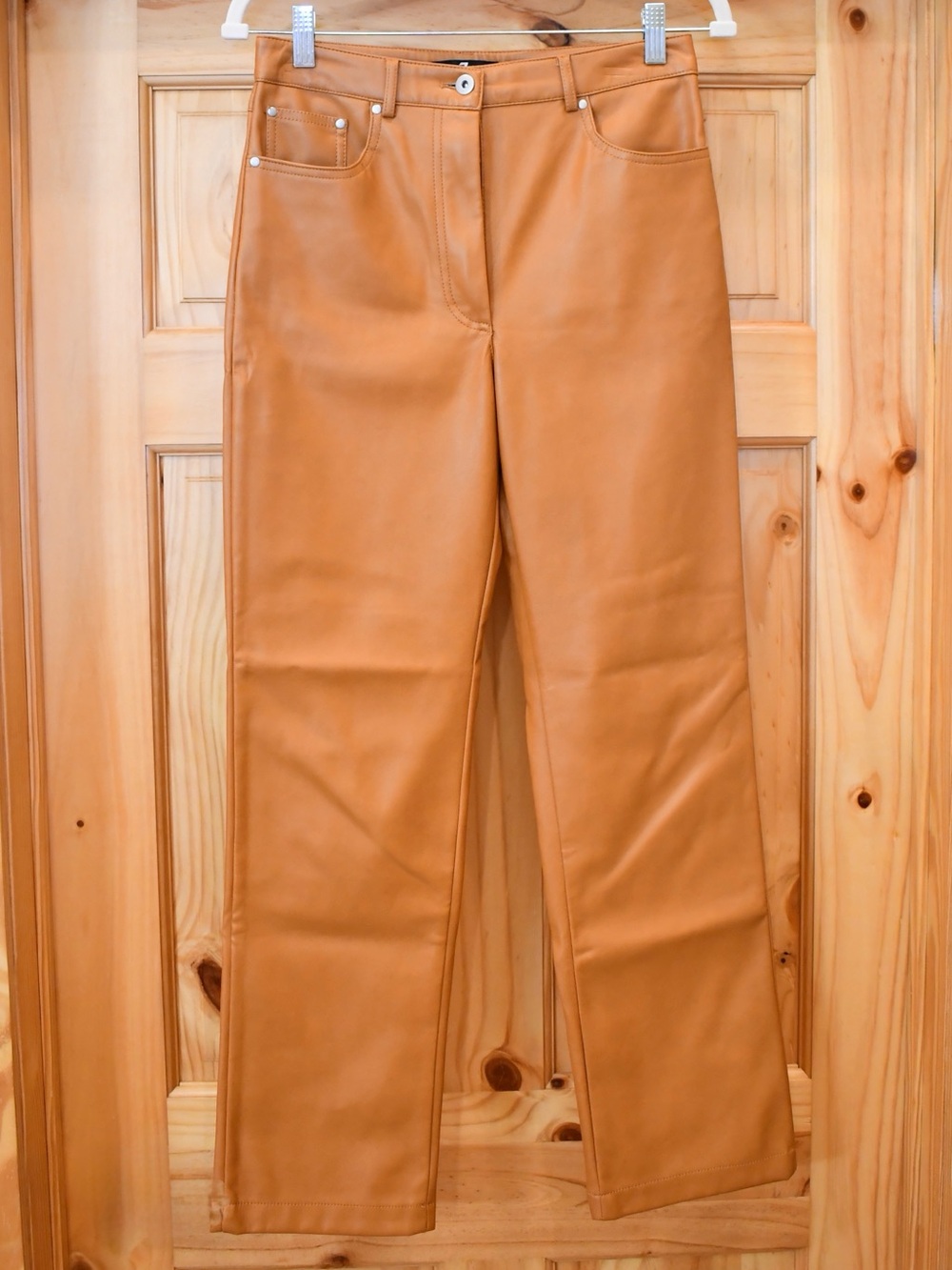 7 For All Mankind Leather Tan Straight-Leg Jean Pant